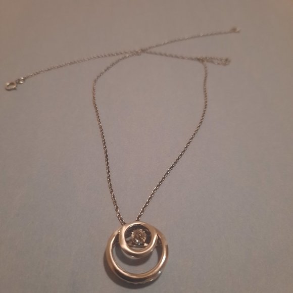 Sterling Silver floating CZ double circle pendant - Picture 3 of 5